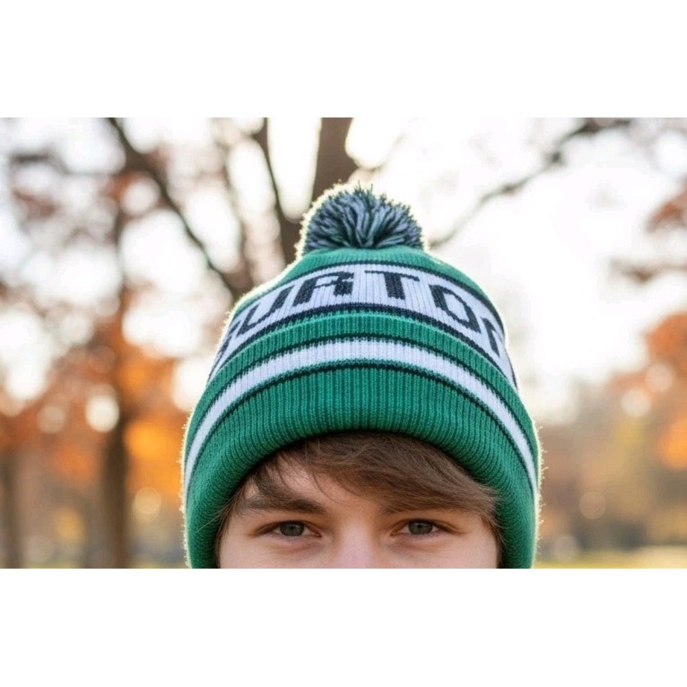 Vintage Burton Beanie Hat Y2K Green White Spell Out Pom Snowboard Winter Knit